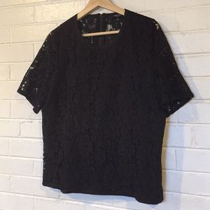 Madewell Black Lace Short Sleeve Top Large
